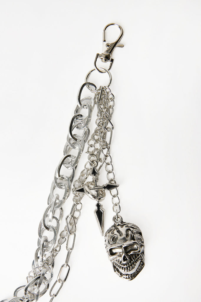 silver scull wallet chain y2k 約141g Arsenic Skull & Cross Charm Triple Layer Wallet Chain – West49