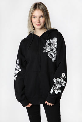 Womens Sovrn Voices Dragon and Roses Zip-Up Hoodie