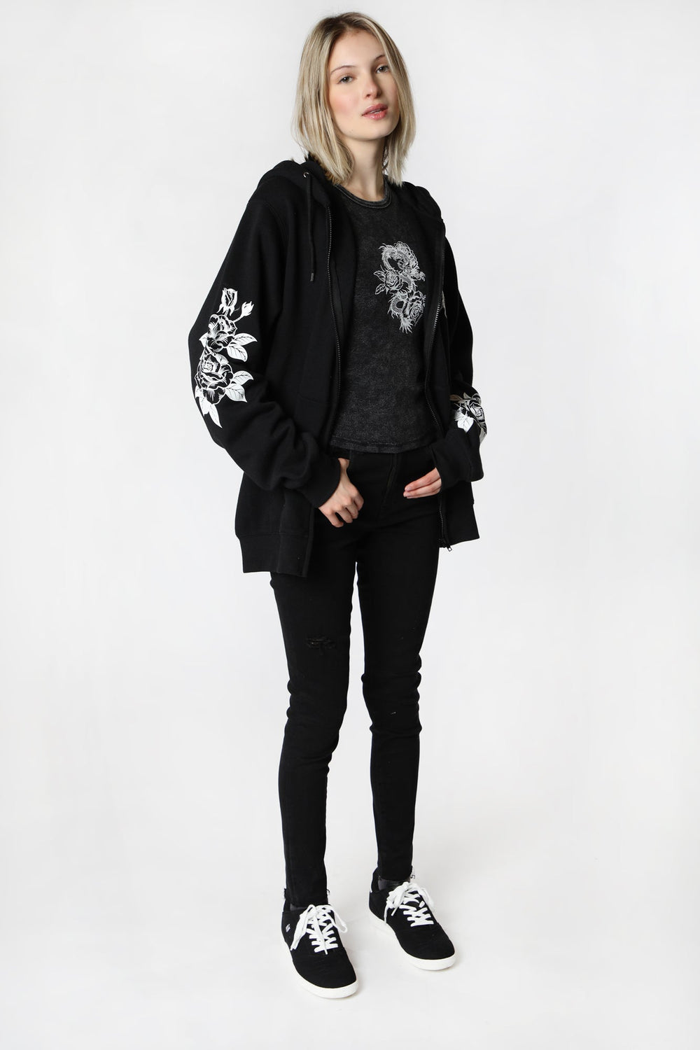 Womens Sovrn Voices Dragon and Roses Zip-Up Hoodie Womens Sovrn Voices Dragon and Roses Zip-Up Hoodie