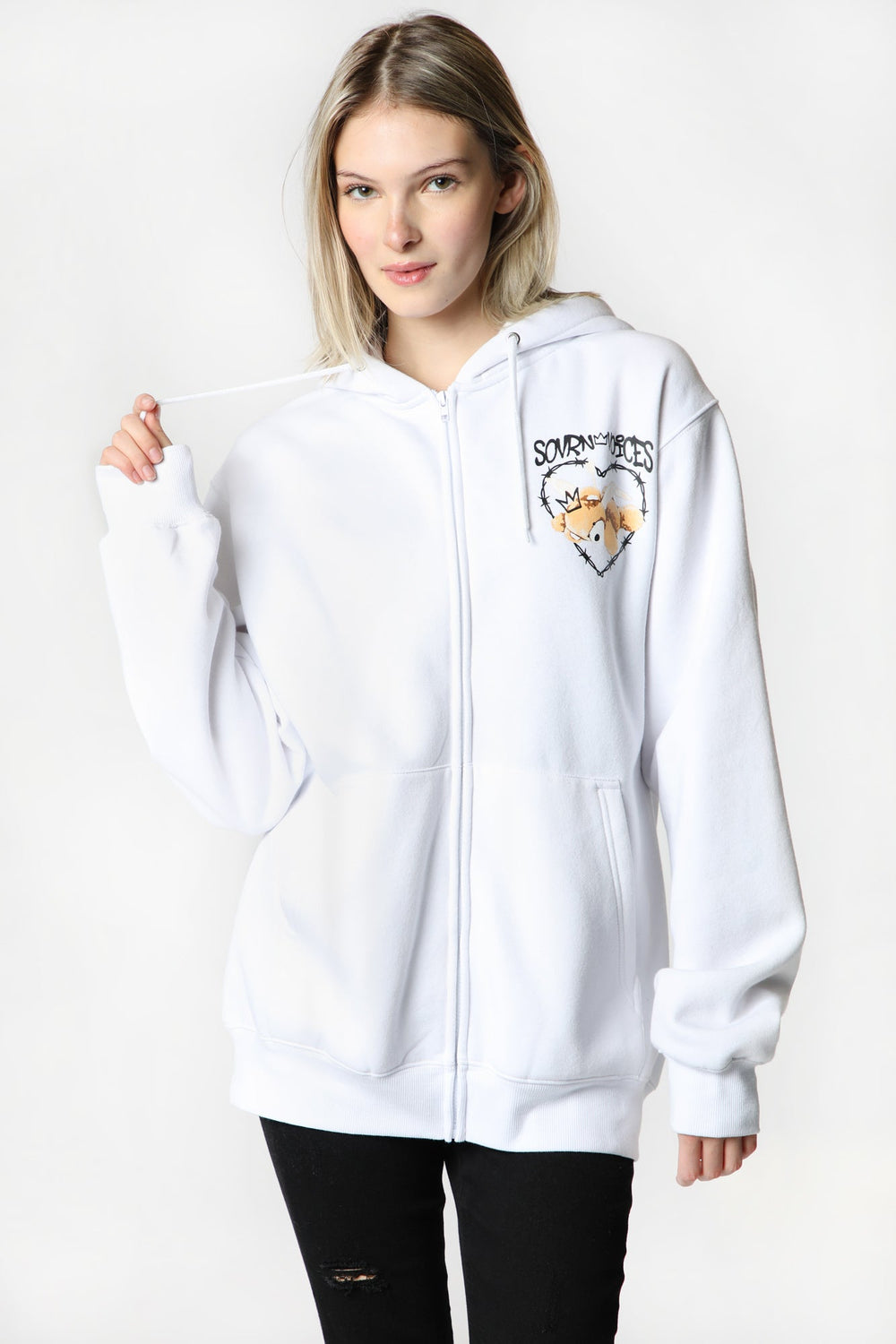 Womens Sovrn Voices Graphic White Zip-Up Hoodie White