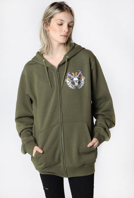Womens Enygma Graphic Zip-Up Olive Green Hoodie