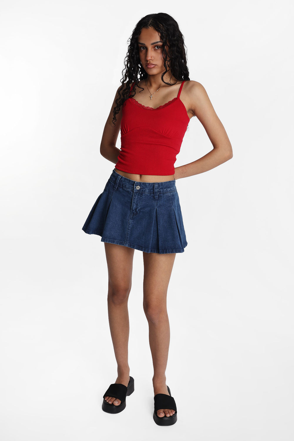 Low Rise Denim Pleated Skort Low Rise Denim Pleated Skort