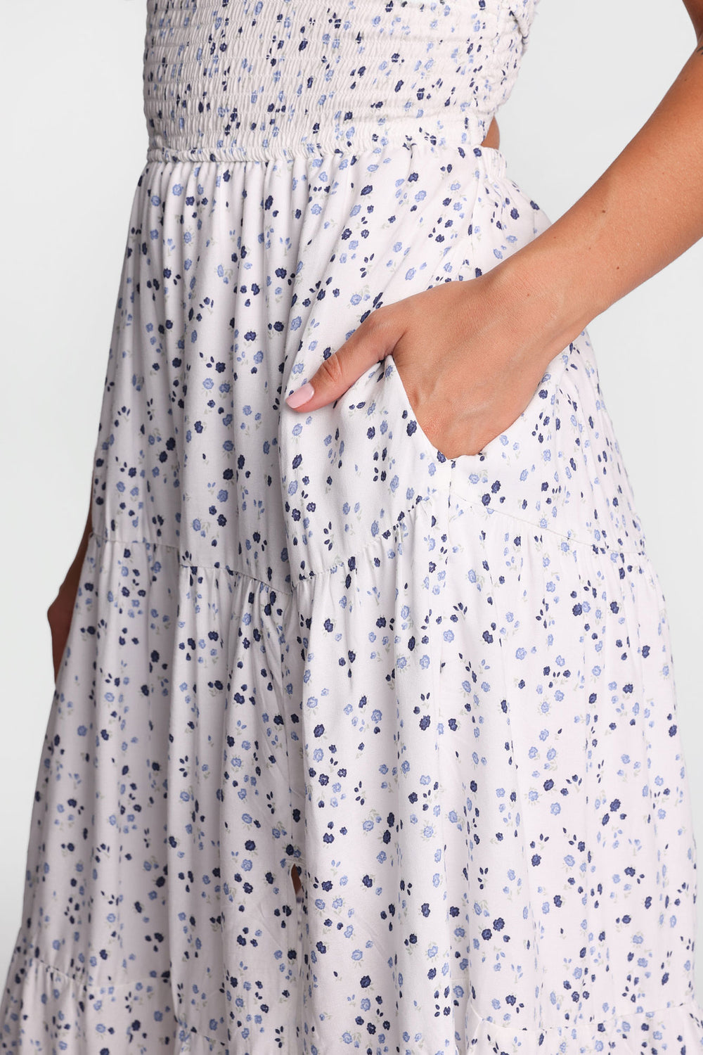 Robe maxi dos croisé à taille smockée Robe maxi dos croisé à taille smockée