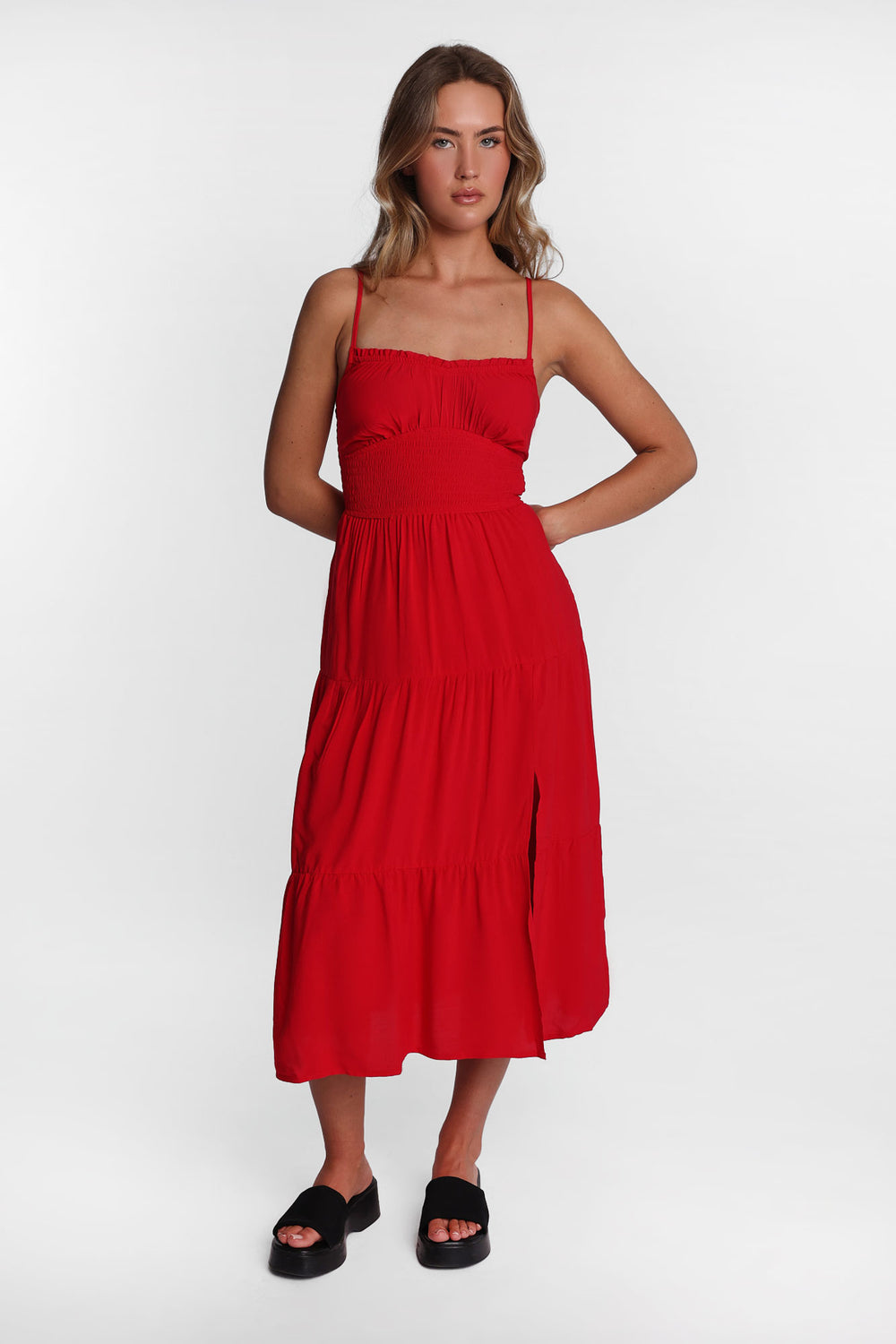 Robe maxi dos croisé à taille smockée Robe maxi dos croisé à taille smockée