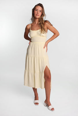 Robe maxi dos croisé à taille smockée