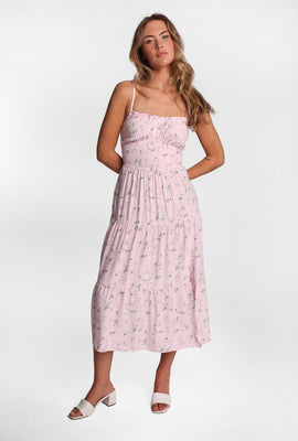 Robe maxi dos croisé à taille smockée