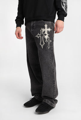 Jean ample coupe skateur brodé