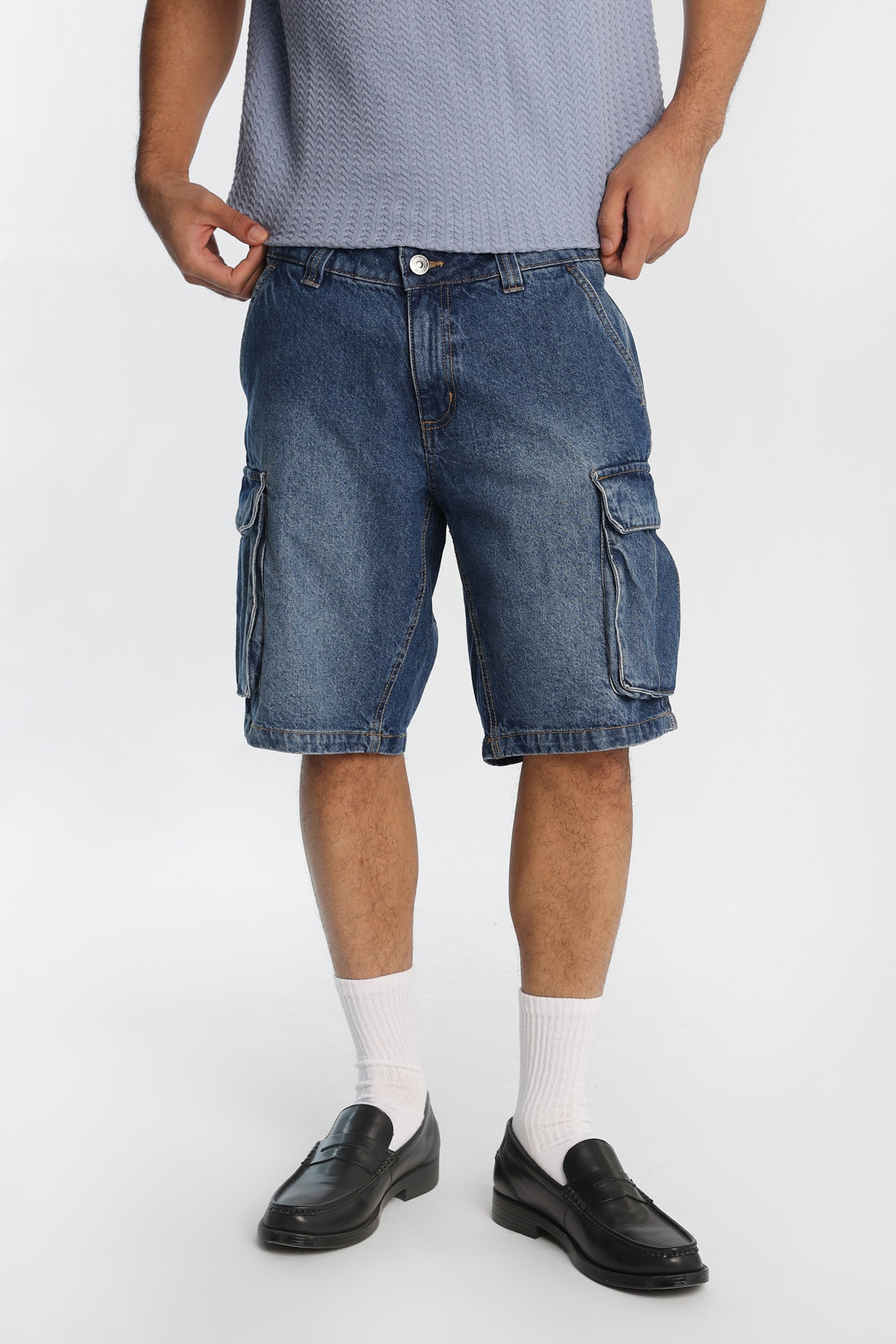 Cargo Denim Shorts - Medium Blue /