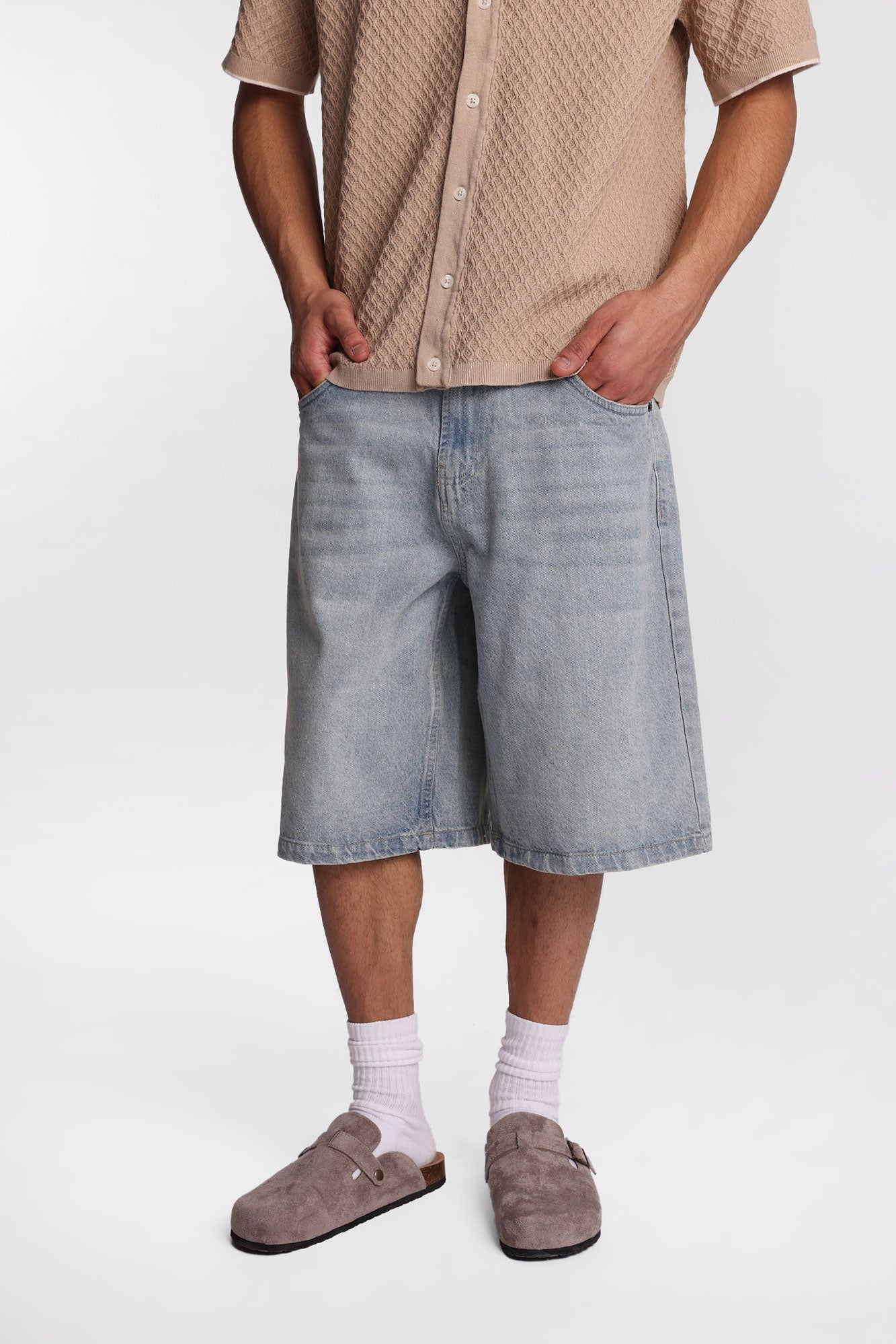 Baggy Denim Shorts - Light Blue /