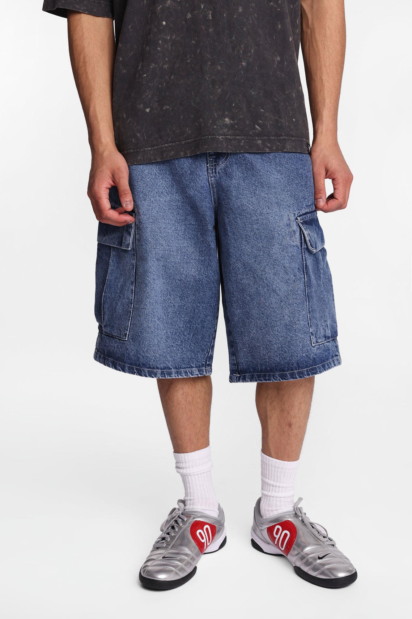 Baggy Cargo Denim Shorts - Medium Blue /