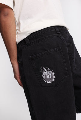 Loose Embroidered Denim Shorts