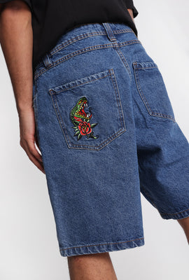 Short en denim ample brodé