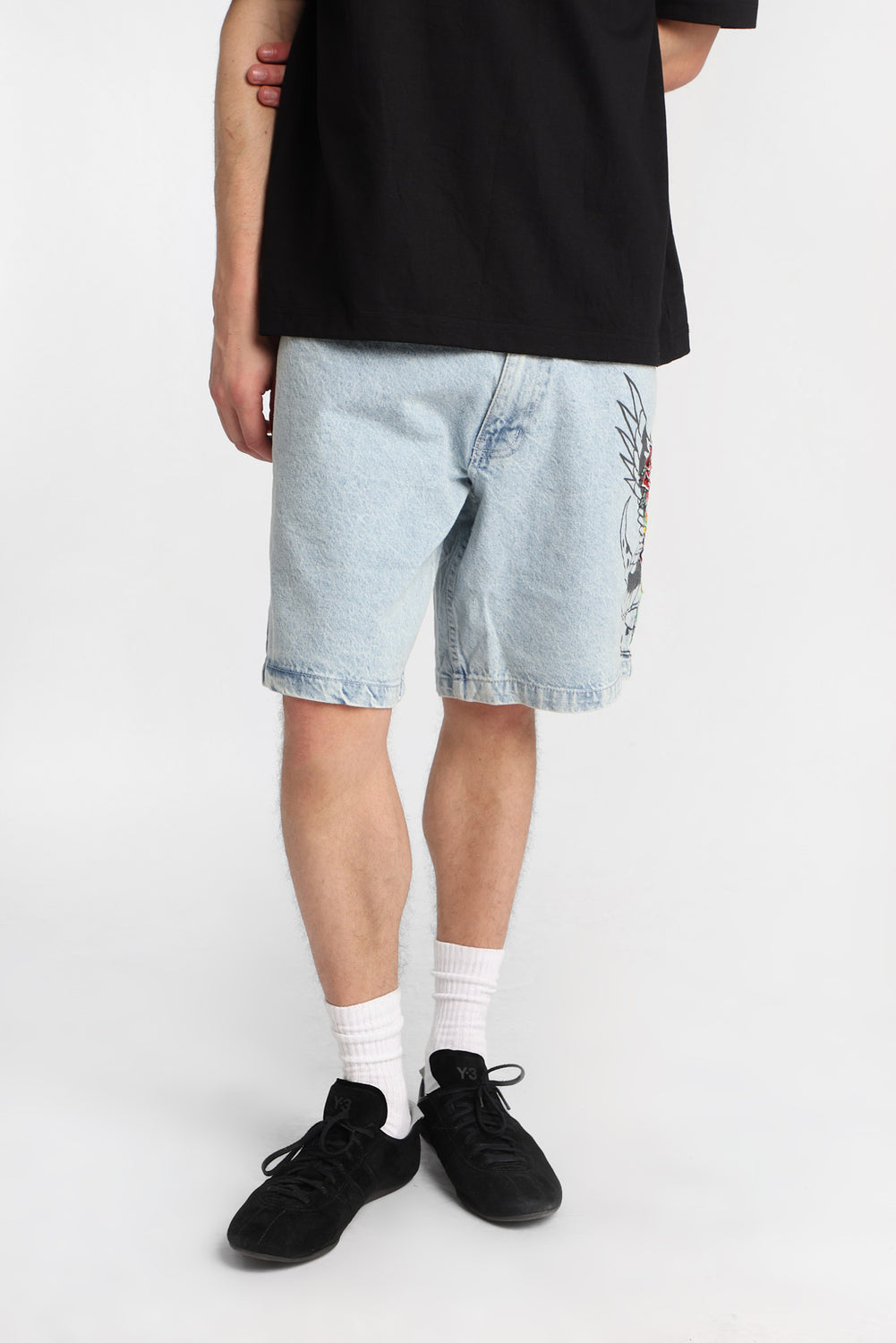Short en denim ample brodé Short en denim ample brodé