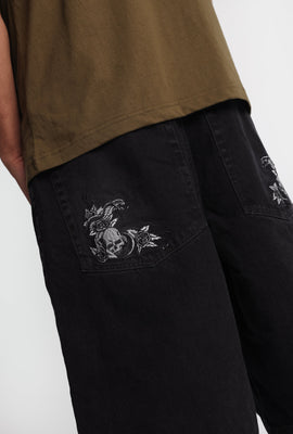 Short en jean ample brodé