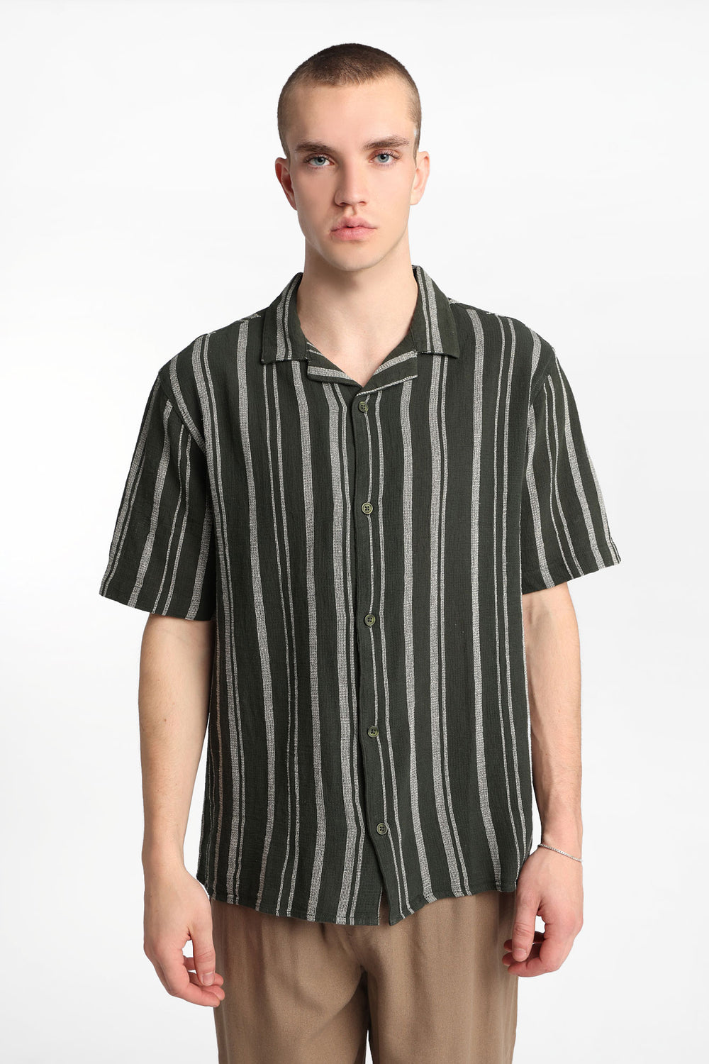 Striped Cotton Gauze Button-Up Shirt Striped Cotton Gauze Button-Up Shirt