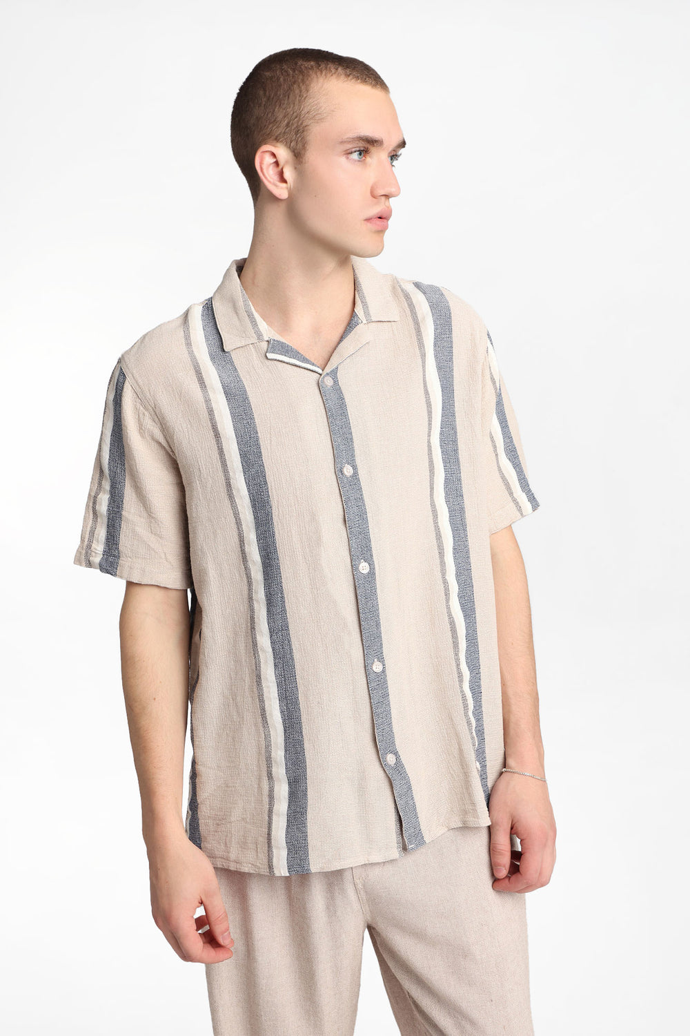 Striped Cotton Gauze Button-Up Shirt Striped Cotton Gauze Button-Up Shirt