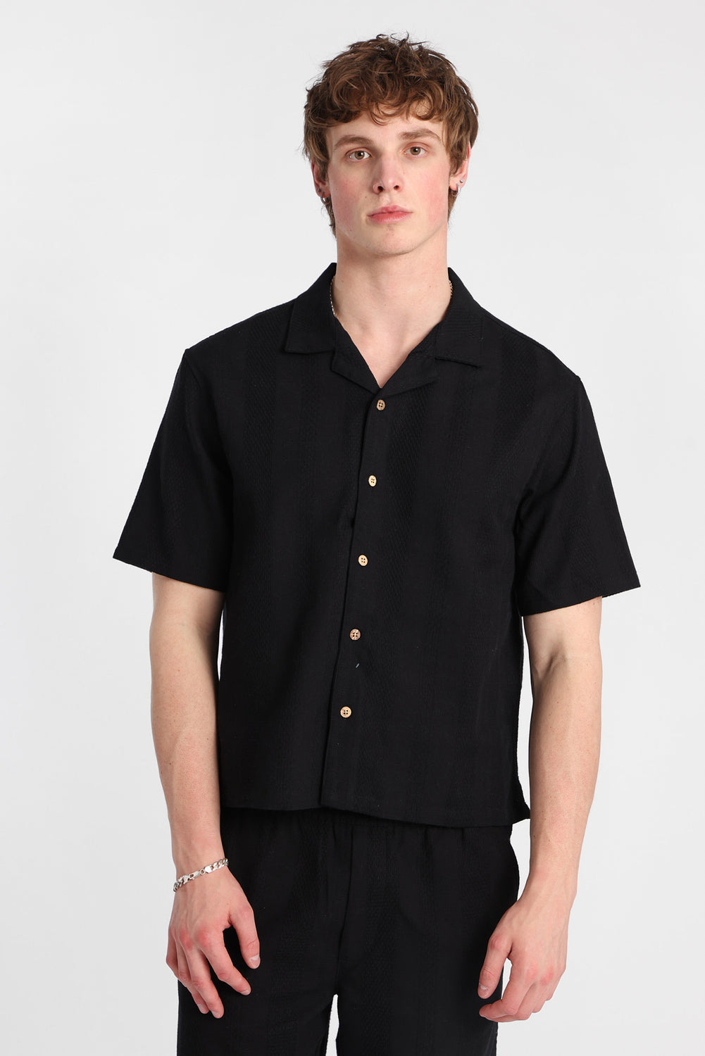 Textured Striped Button-Up Shirt Textured Striped Button-Up Shirt