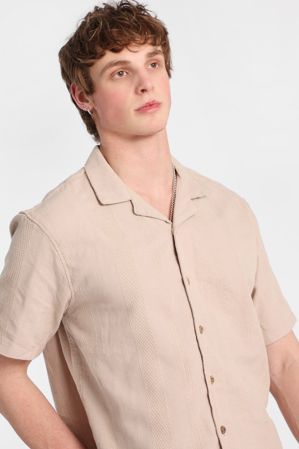Textured Striped Button-Up Shirt Textured Striped Button-Up Shirt