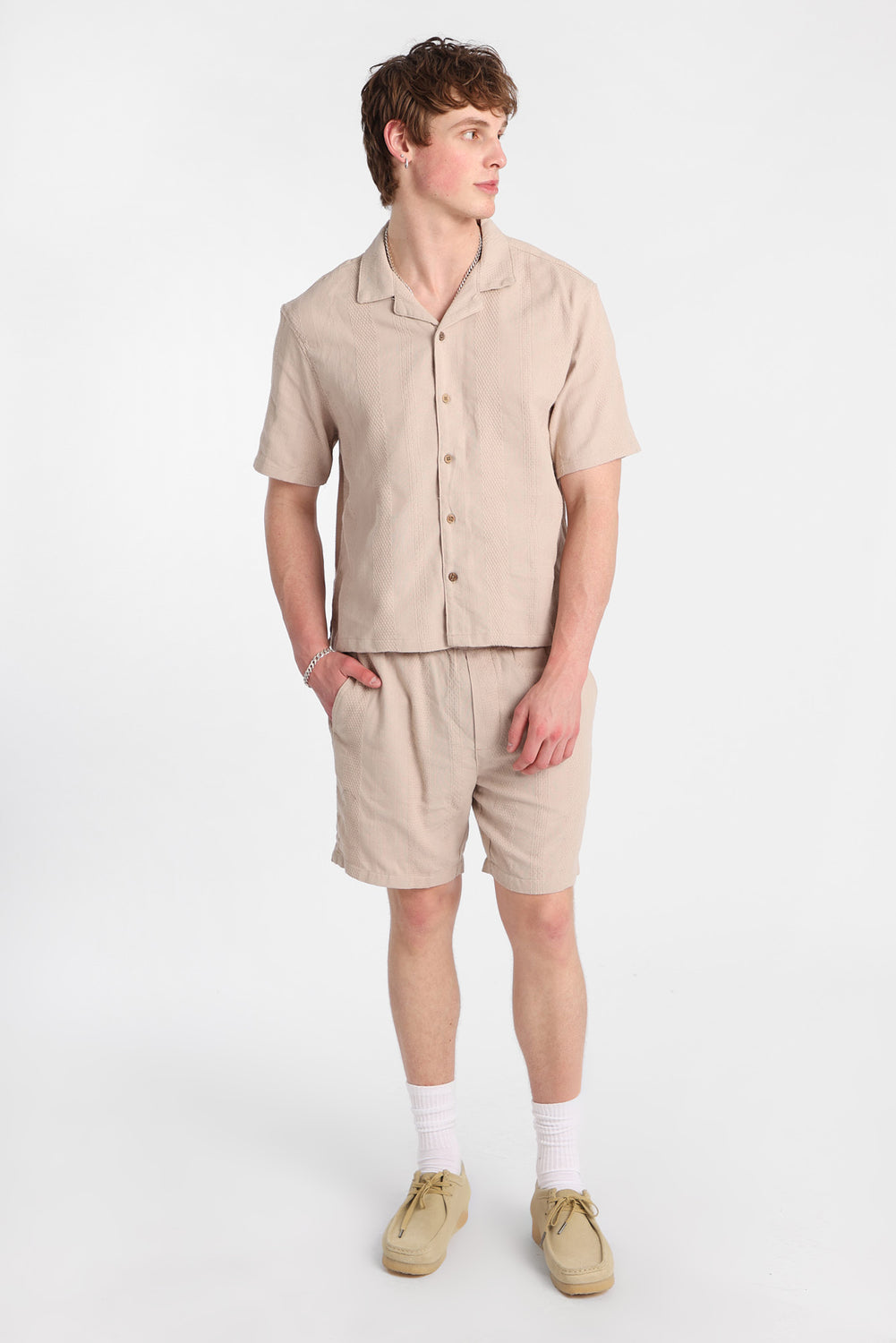 Chemise boutonnée texturée à rayures Chemise boutonnée texturée à rayures