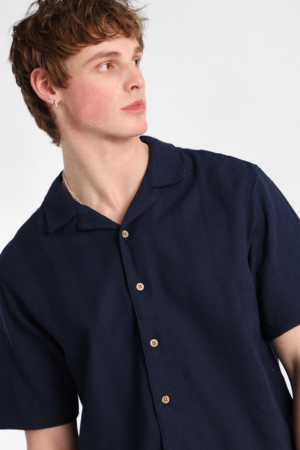 Textured Striped Button-Up Shirt Textured Striped Button-Up Shirt