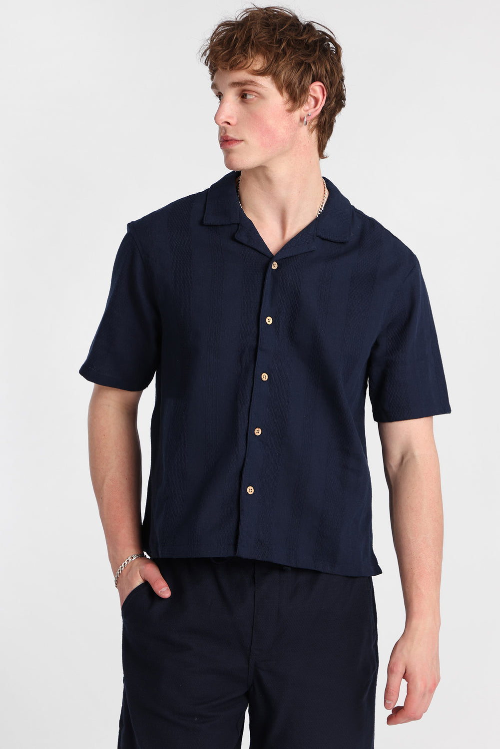 Textured Striped Button-Up Shirt Textured Striped Button-Up Shirt