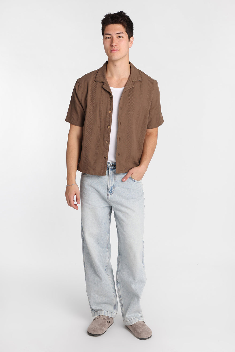 Textured Striped Button-Up Shirt Textured Striped Button-Up Shirt