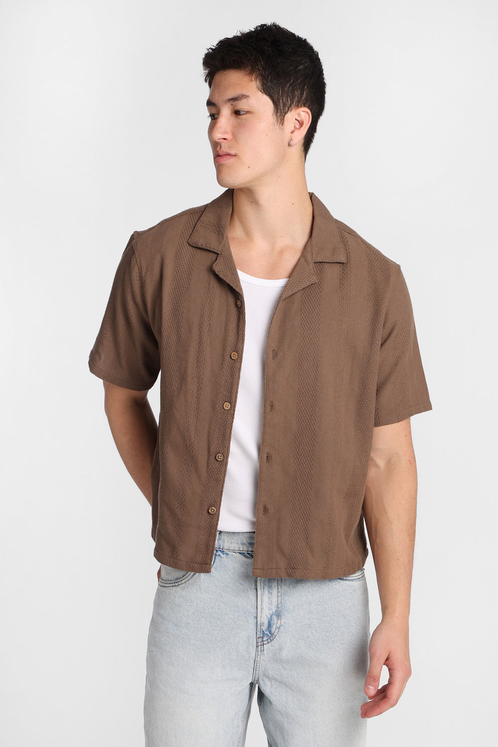 Textured Striped Button-Up Shirt Textured Striped Button-Up Shirt