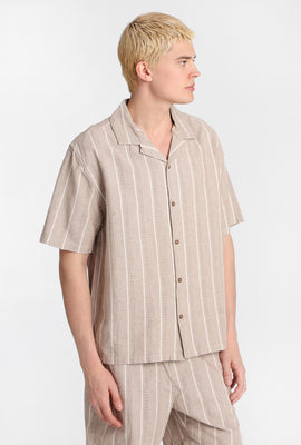 Textured Striped Short Sleeve Button-Up Shirt
