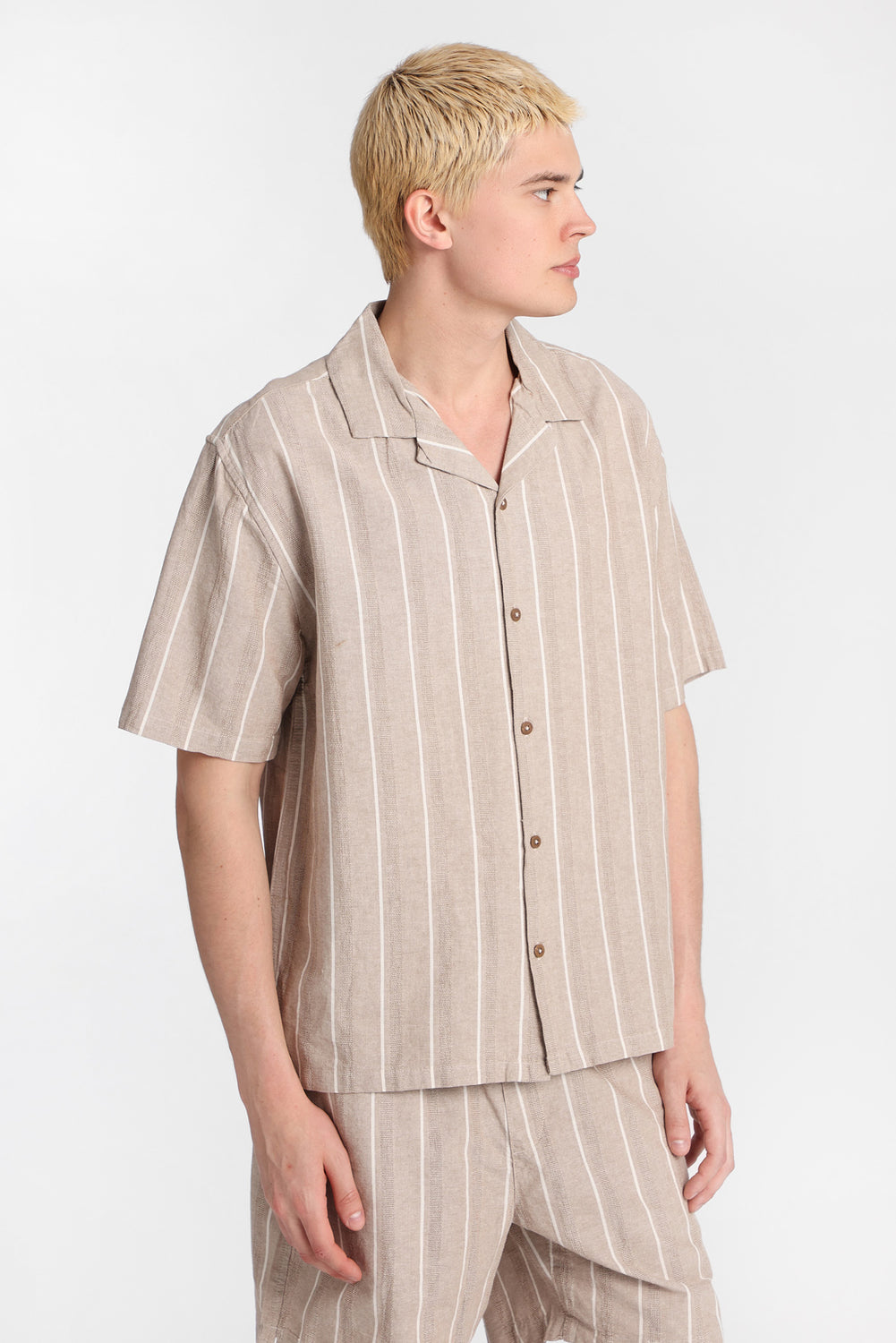 Textured Striped Short Sleeve Button-Up Shirt Textured Striped Short Sleeve Button-Up Shirt