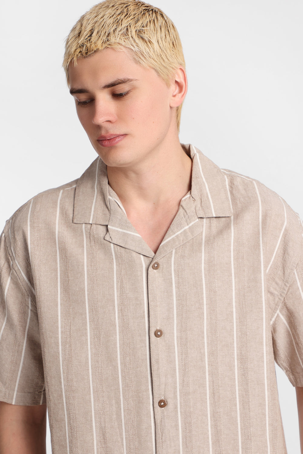 Textured Striped Short Sleeve Button-Up Shirt Textured Striped Short Sleeve Button-Up Shirt