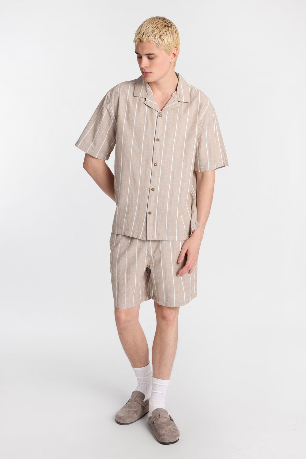 Textured Striped Short Sleeve Button-Up Shirt Textured Striped Short Sleeve Button-Up Shirt