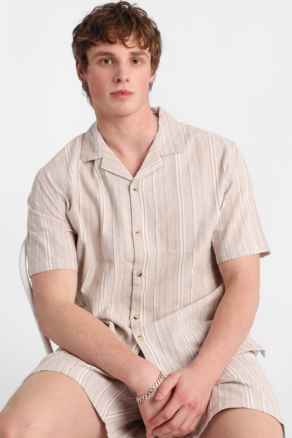 Multi-Striped Textured Button-Up Shirt Multi-Striped Textured Button-Up Shirt