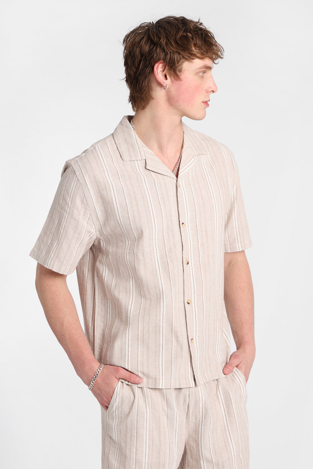 Multi-Striped Textured Button-Up Shirt Multi-Striped Textured Button-Up Shirt