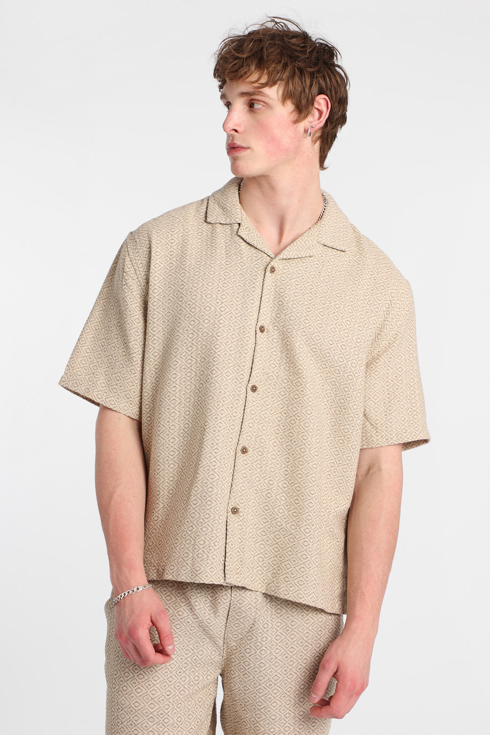 Textured Geometric Button-Up Shirt Textured Geometric Button-Up Shirt