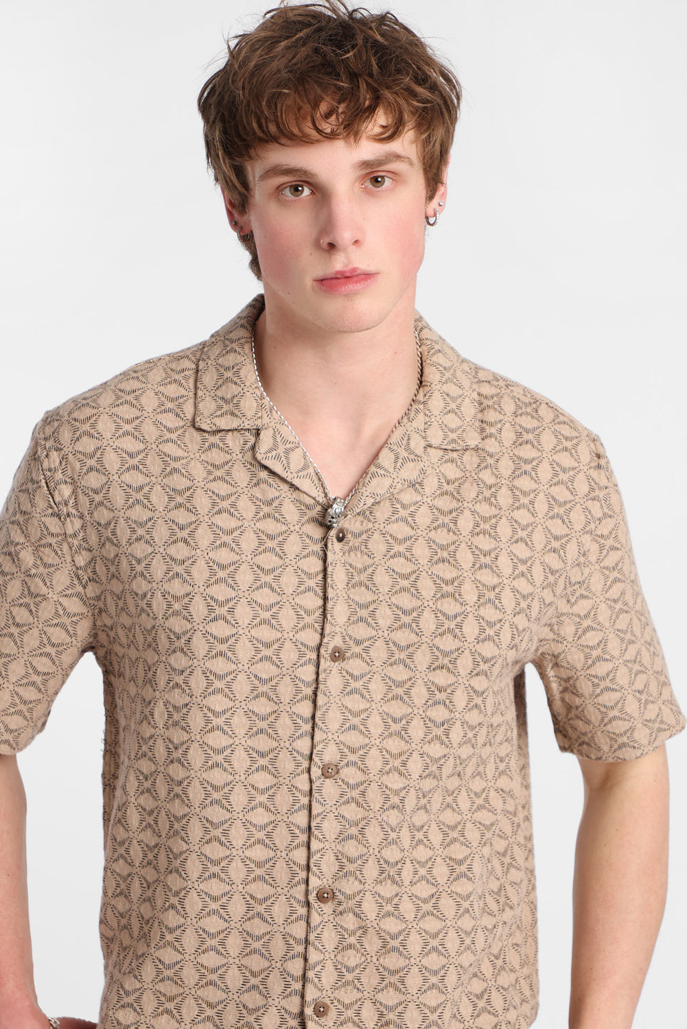 Textured Geometric Floral Button-Up Shirt Textured Geometric Floral Button-Up Shirt