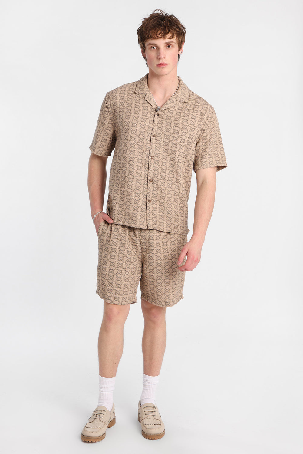 Textured Geometric Floral Button-Up Shirt Textured Geometric Floral Button-Up Shirt