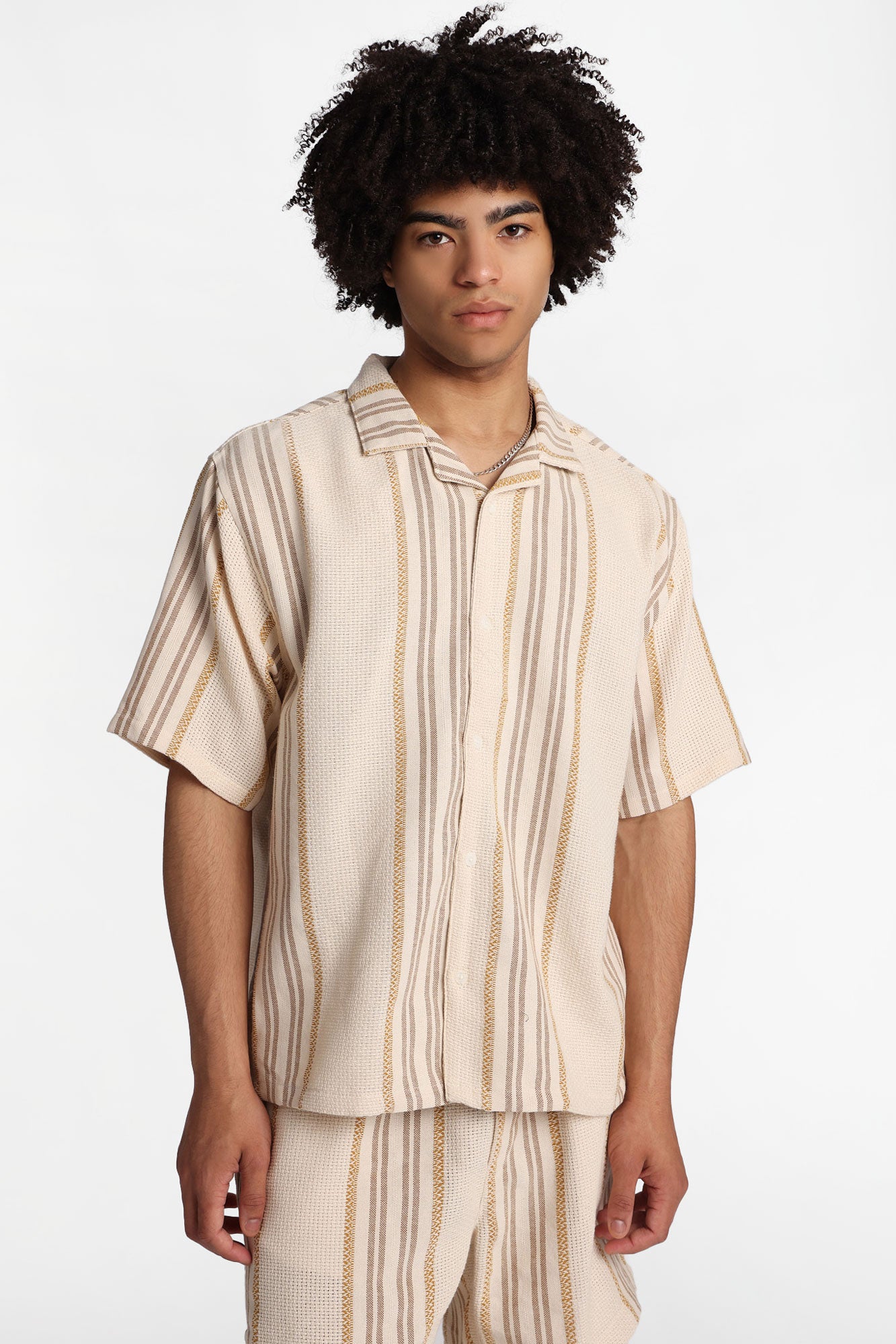 Textured Multi-Colour Striped Button-Up Shirt - Off White /
