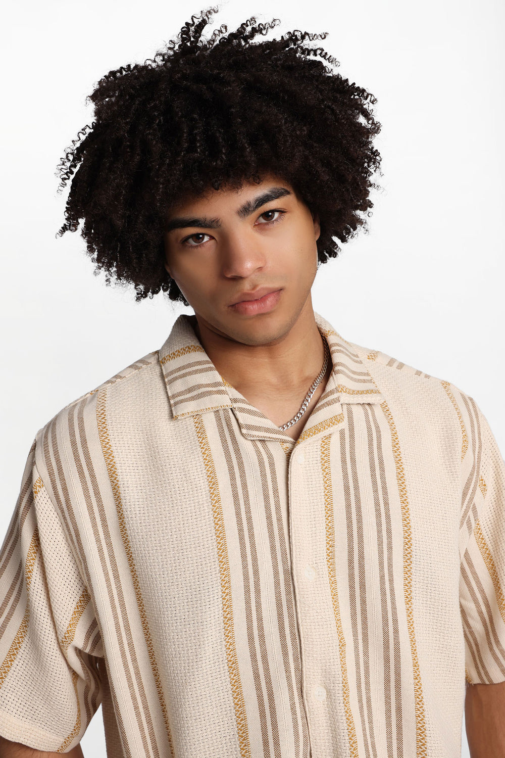 Textured Multi-Colour Striped Button-Up Shirt Textured Multi-Colour Striped Button-Up Shirt