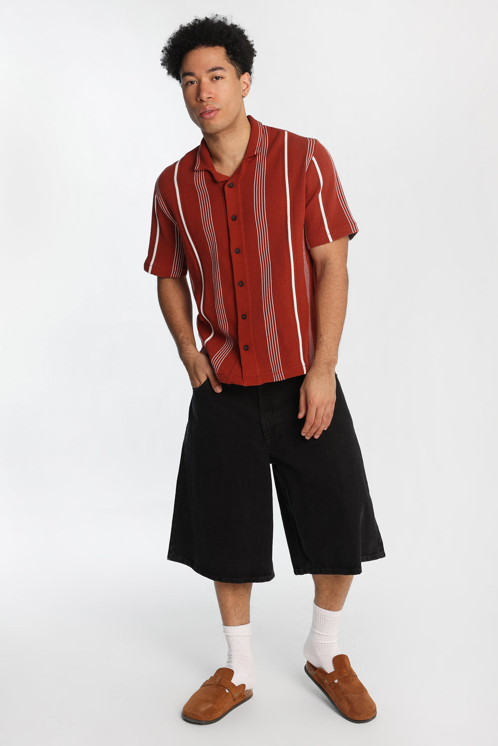 Striped Short Sleeve Button-Up Shirt Striped Short Sleeve Button-Up Shirt