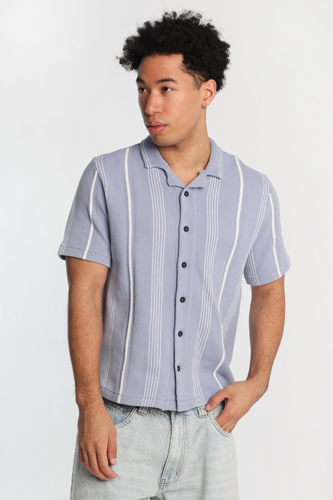 Striped Short Sleeve Button-Up Shirt - /
