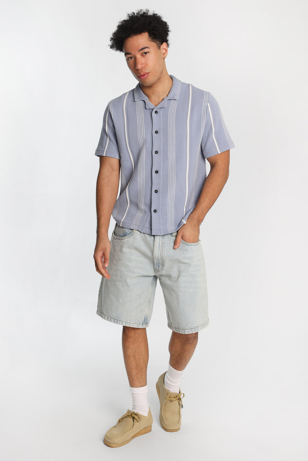 Striped Short Sleeve Button-Up Shirt Striped Short Sleeve Button-Up Shirt