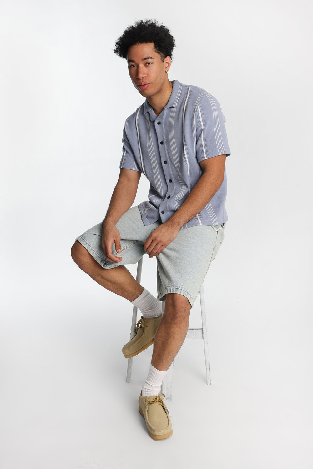 Striped Short Sleeve Button-Up Shirt Striped Short Sleeve Button-Up Shirt