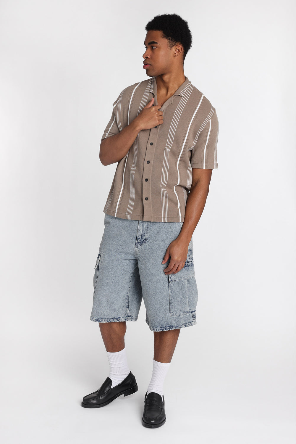 Striped Short Sleeve Button-Up Shirt Striped Short Sleeve Button-Up Shirt