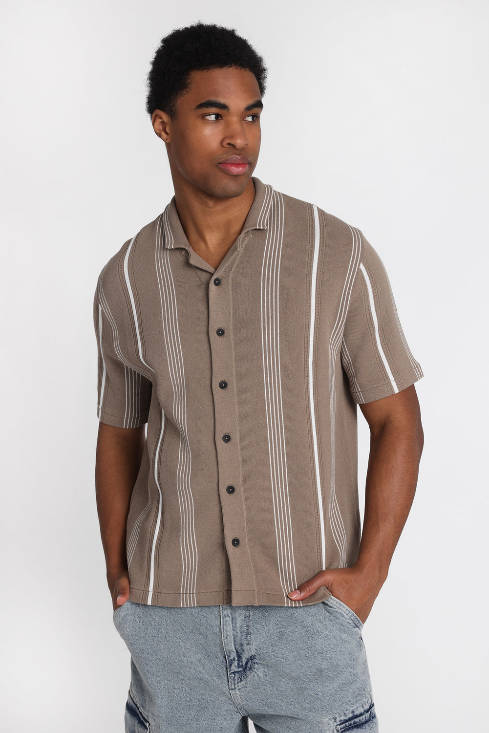 Striped Short Sleeve Button-Up Shirt Striped Short Sleeve Button-Up Shirt