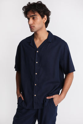 Linen-Blend Button-Up Shirt