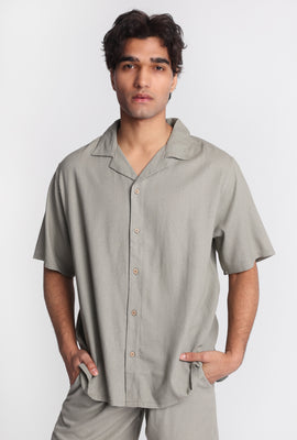 Linen-Blend Button-Up Shirt