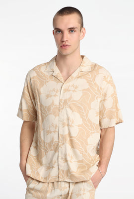 Linen-Blend Floral Button-Up Shirt