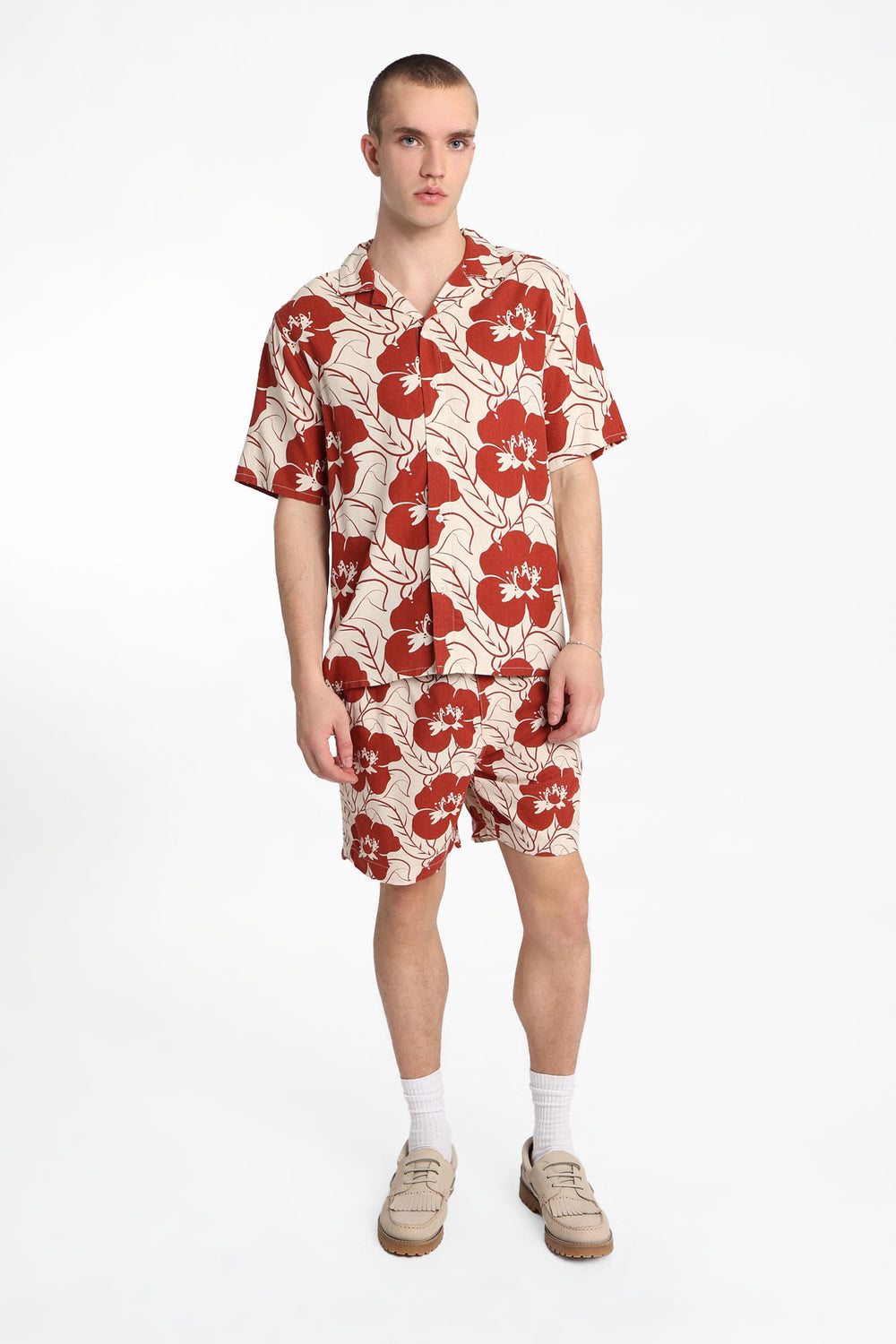 Linen-Blend Floral Button-Up Shirt Linen-Blend Floral Button-Up Shirt