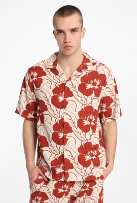 Chemise boutonnée à imprimé floral en mélange de lin