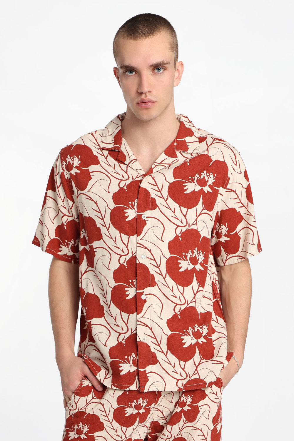 Linen-Blend Floral Button-Up Shirt Linen-Blend Floral Button-Up Shirt